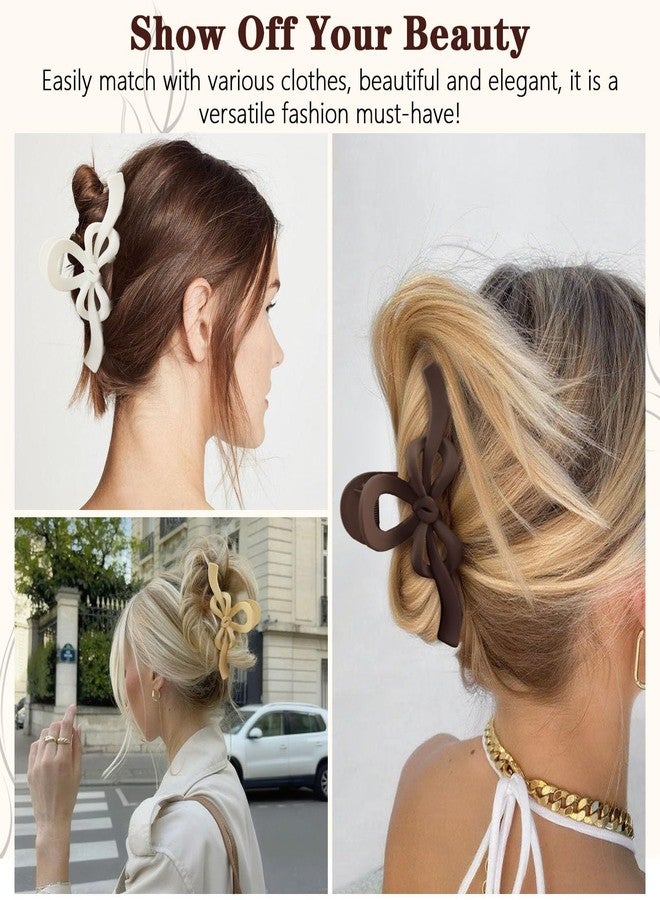 CUBACO 4 PCS Bow Hair Clips Bow Claw Clip for Women Large Hair Claw Clips for Thin Thick Hair Cute Hair Bows Clip for Women Girls Strong Hold Vintage Hair Styling Accessories (White,Khaki,Brown,Black) - Image 2